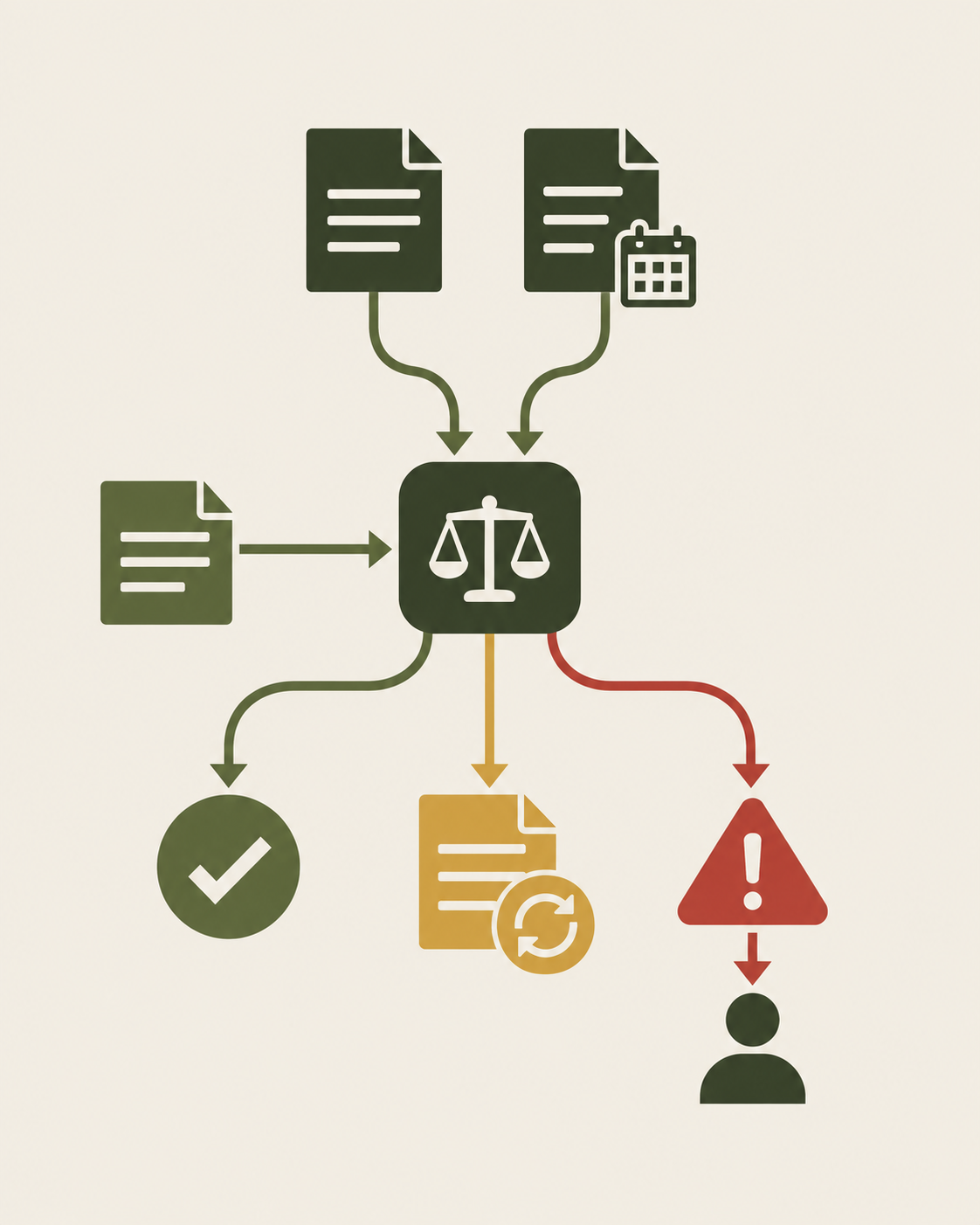 Text-free diagram: a claim and dated sources enter a comparison node, then route to supported, retrieve newer evidence, or human review.